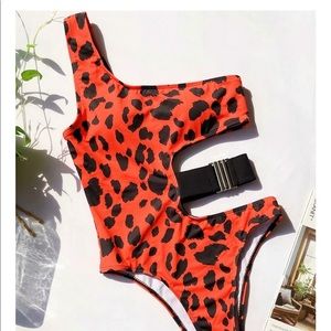 Red leopard print one piece bikini  ✨ NWOT